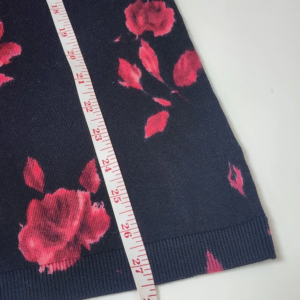 Talbots Sweater Women's L Black Red Floral Merino Wool Romantic Classic